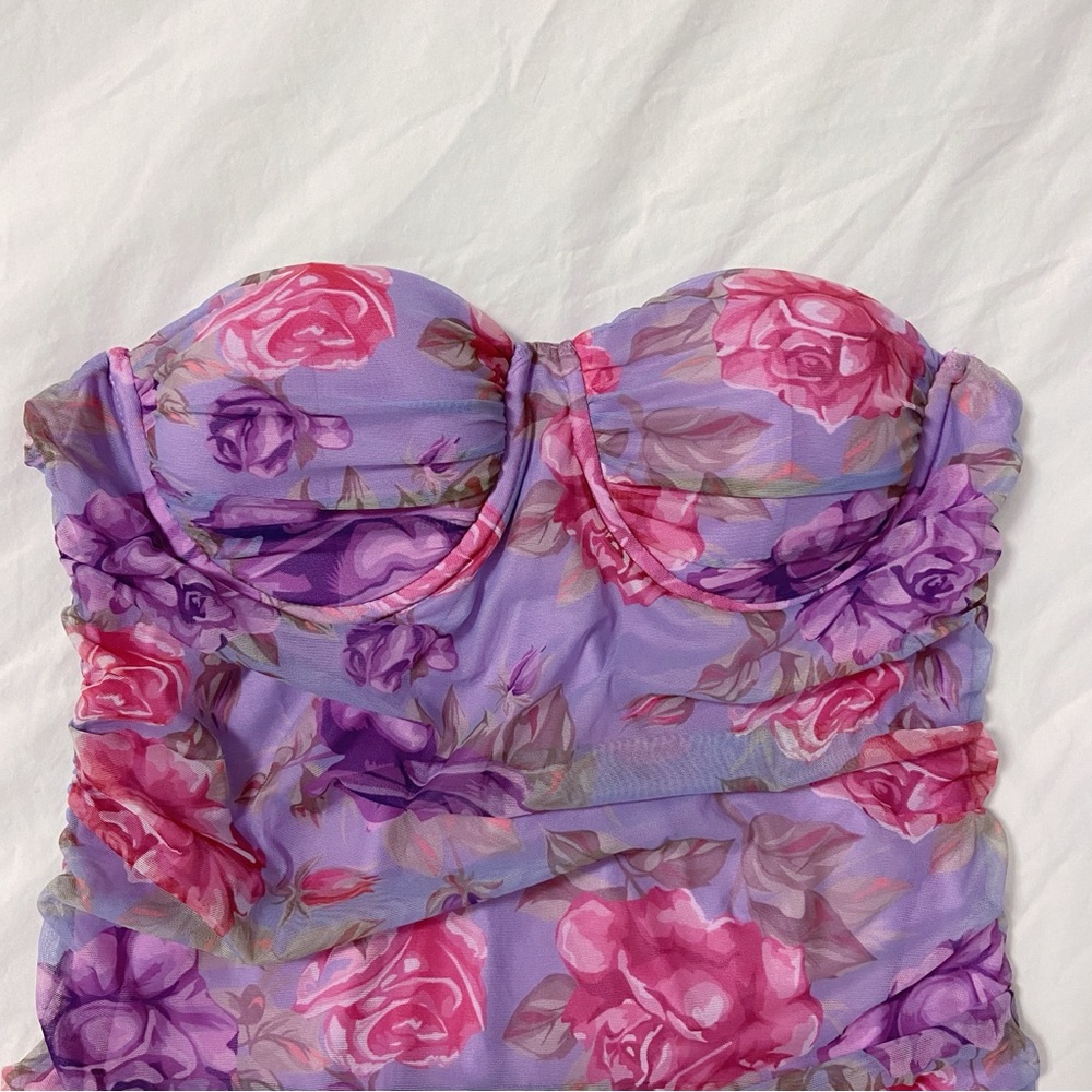 Floral Purple and Pink Mini Dress - Picture 2 of 5